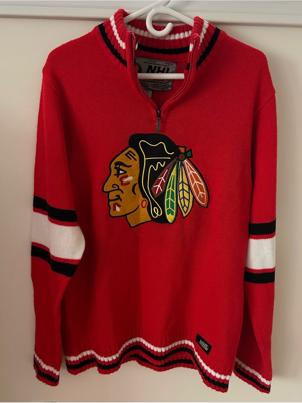 NHL Red Half-Zip Pullover with Embroidered Logo